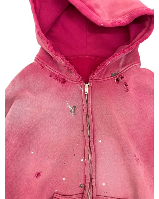 MOOJI MOOJI Pink Distressed Paint-Splatter Hoodie