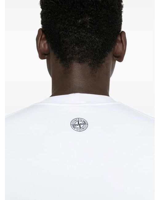 Stone Island White Crewneck Sweatshirt With 'institutional One' Print In Cotton Fleece for men