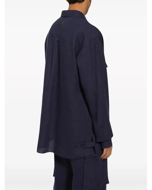 Dolce & Gabbana Blue Button-Up Linen Shirt for men
