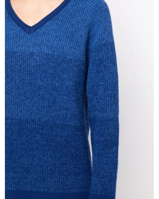 Goen.J Blue V-Neck Ribbed-Knit Jumper