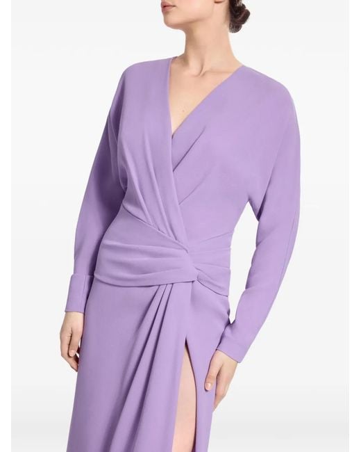 Elie Saab Purple Cady Twist-Detail Side-Slit Midi Dress
