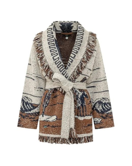 Alanui Brown Fringe-Trimmed Belted Cardigan