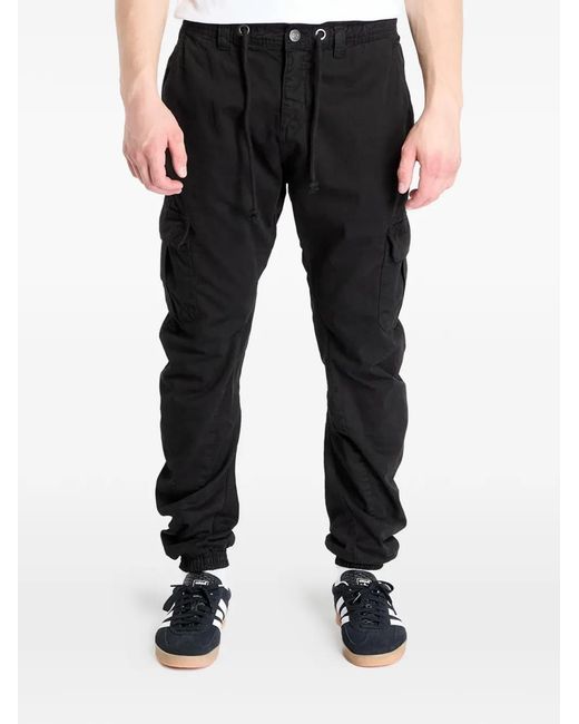 Urban Classics Black Elasticated-Cuff Buttoned Trousers for men