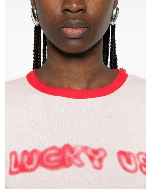 KENZO Pink Words' Cropped Cotton T-Shirt