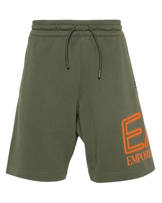 EA7 Green Logo-print Cotton Track Shorts for men
