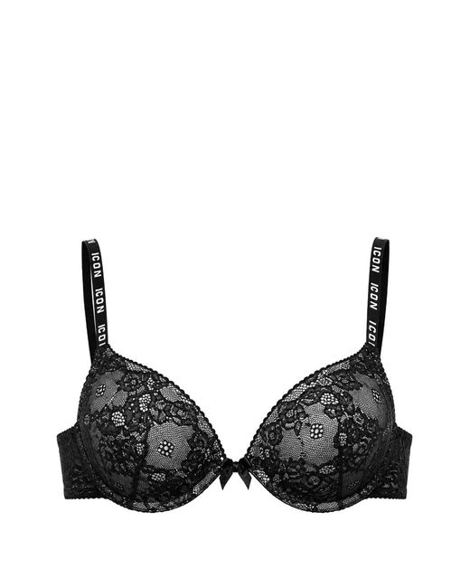 DSquared² Black Icon-Print Push-Up Bra