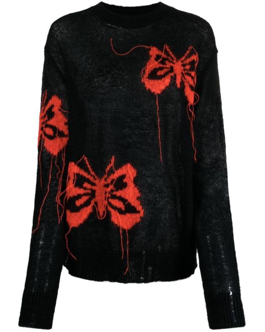 Acne Black Intarsien-Pullover mit Schmetterling