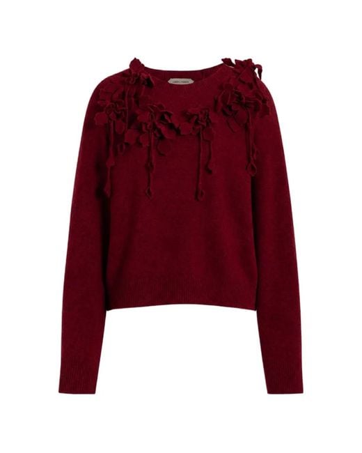 Alberta Ferretti Red Floral-Appliqué Wool Sweater