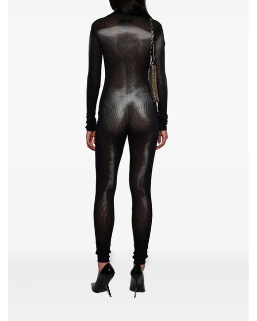Jean Paul Gaultier Asymmetric-collar Mesh Jumpsuit Black