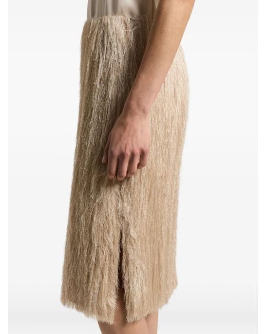 Peserico Natural Fringe-Detail Midi Skirt