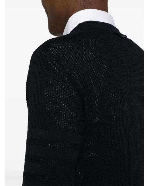 Thom Browne Black 4-Bar Waffle-Knit Jumper for men