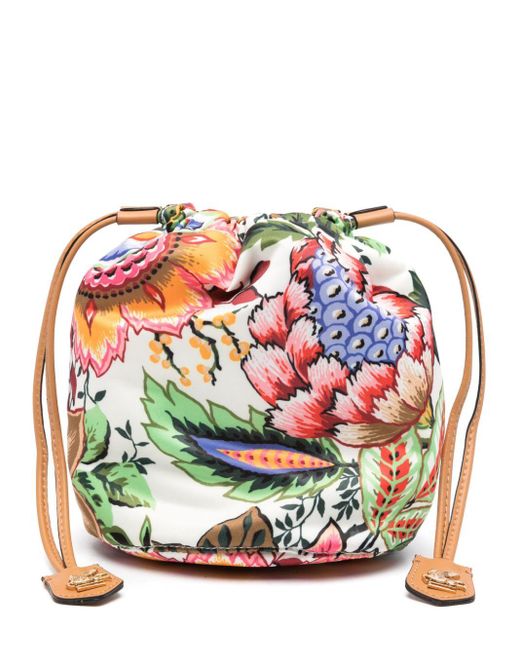 Floral-print drawstring clutch bag di Etro in Bianco | Lyst