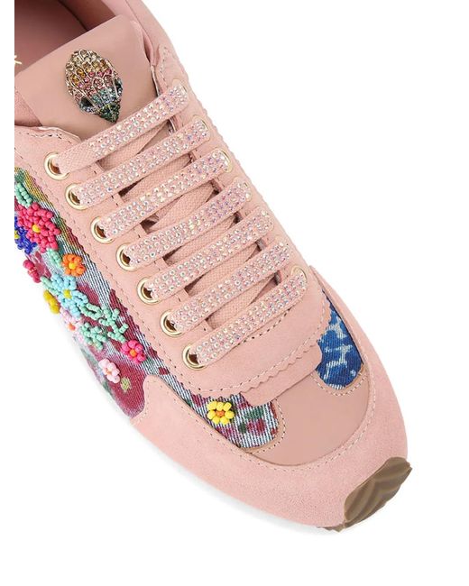 Kurt Geiger Pink Islington Floral-Print Beaded Sneakers