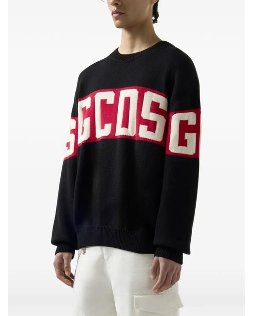 Gcds Black Band Logo Wool Sweater for men
