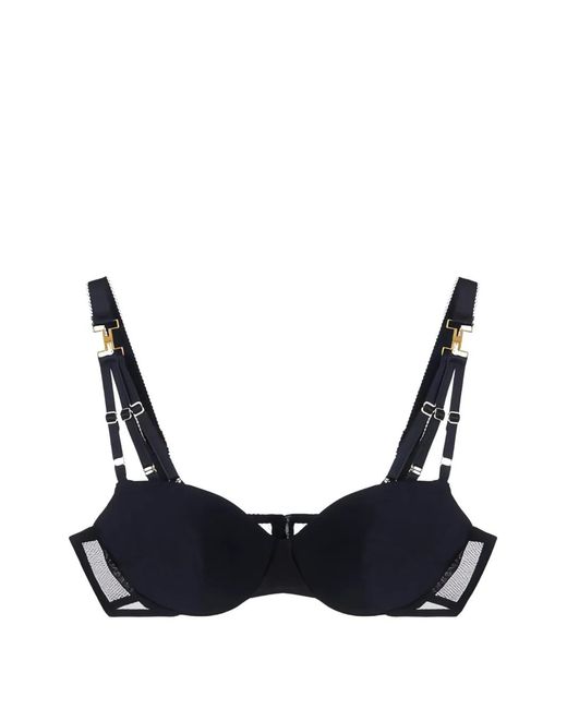 Elisabetta Franchi Blue Jersey And Tulle Bra With Elastic Straps