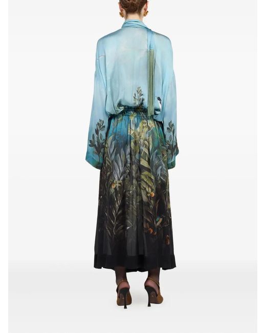 Roberto Cavalli Blue Nature-Print Maxi Dress
