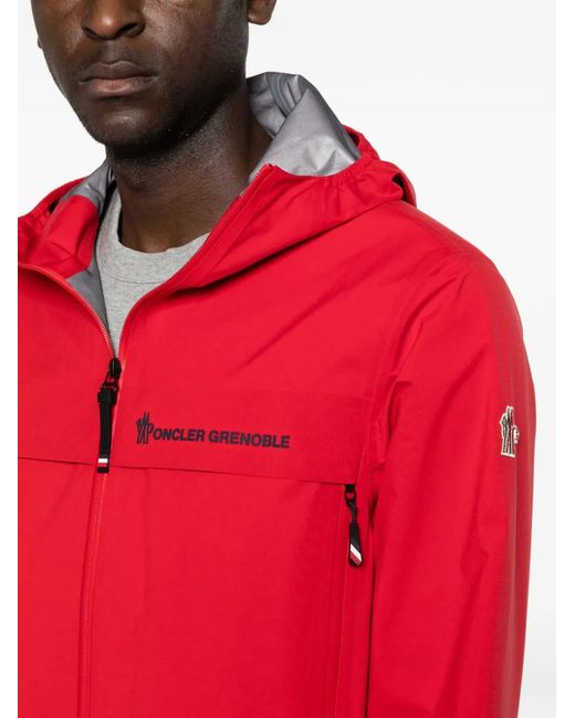 Moncler Red Hooded Zip Jacket for men