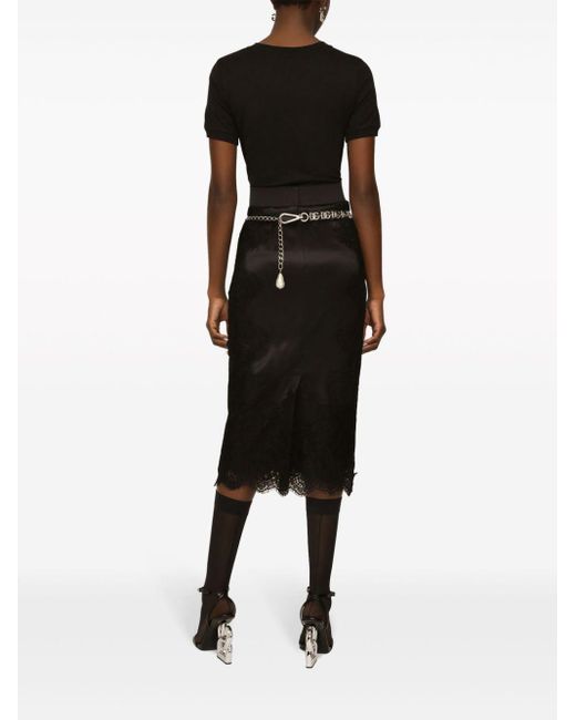 Dolce & Gabbana Black Satin Midi Skirt