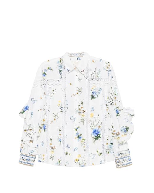 Camilla White Floral-Print Ruffled Shirt
