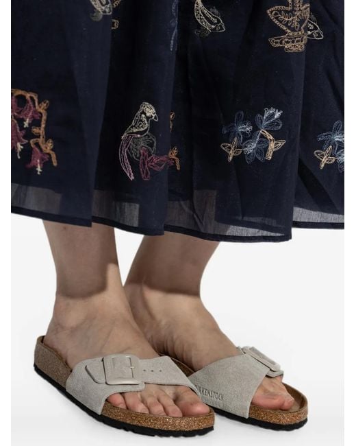 Birkenstock White Madrid Buckle Suede Slides