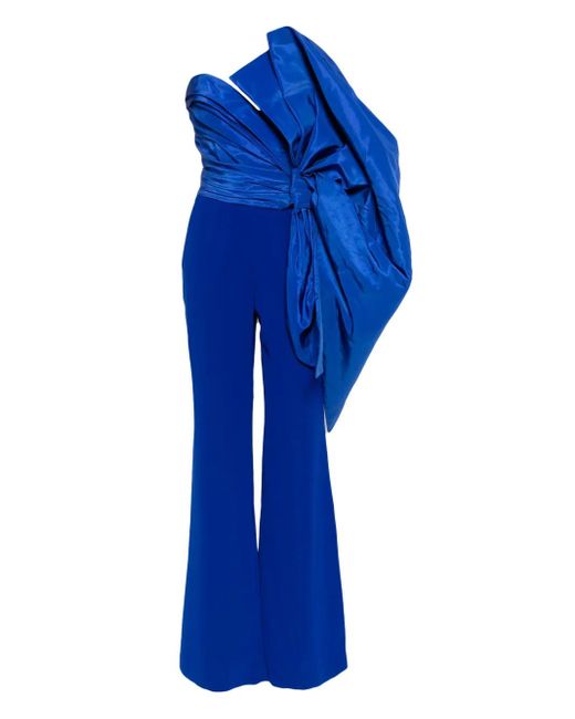 Saiid Kobeisy Blue Taffeta-Bow Jumpsuit