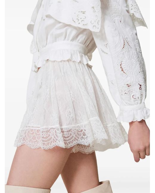 Twinset White Lace-Overlay Shorts