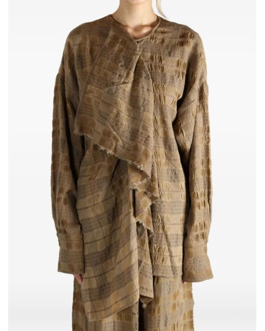 Uma Wang Brown Draped Checked Top