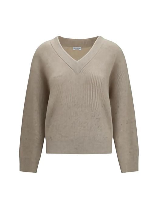 Brunello Cucinelli Natural V-Neck Ribbed-Knit Sweater