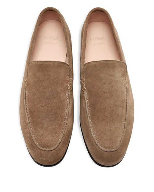 Forsa Brown Stitched Suede Loafers for men