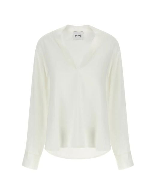 Blusa Con Scollo A V E Orlo Asimmetrico di Nude in White
