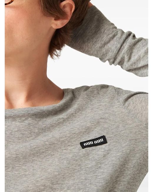 Robe Courte À Patch Logo Miu Miu en coloris Gray