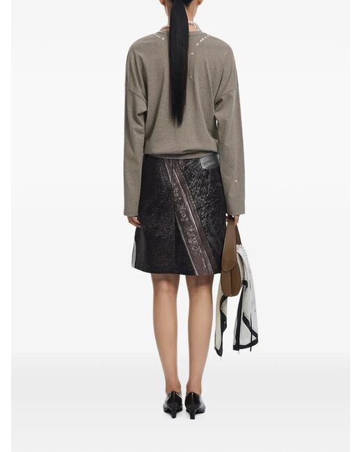JNBY Gray Jacquard-Print A-Line Mini Skirt
