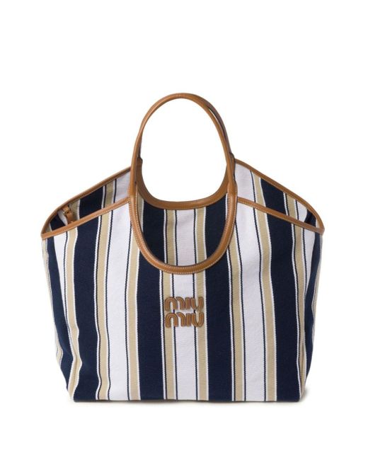Miu Miu Blue Ivy Striped Tote Bag