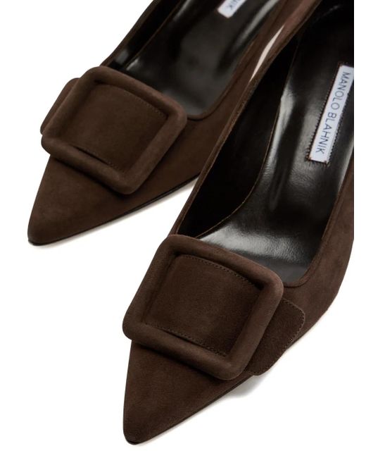 Manolo Blahnik Brown 50Mm Buckle-Embellishment Suede Pumps
