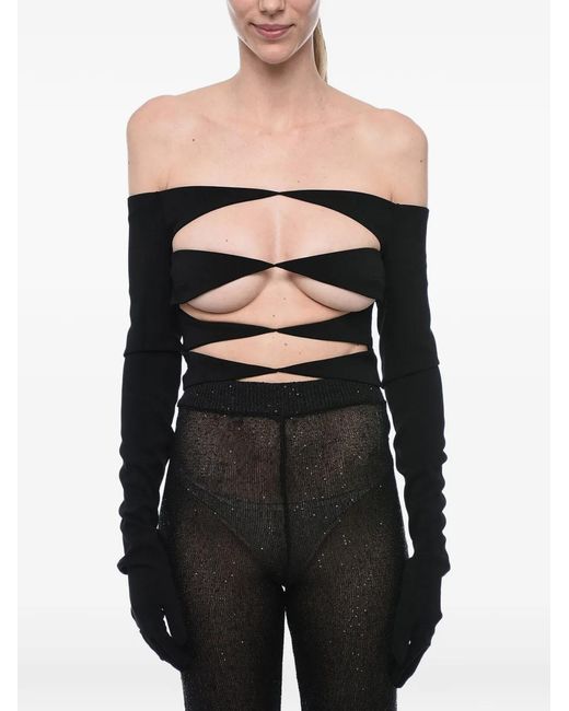 Monot Black Cut-Out Off-Shoulder Glove Top