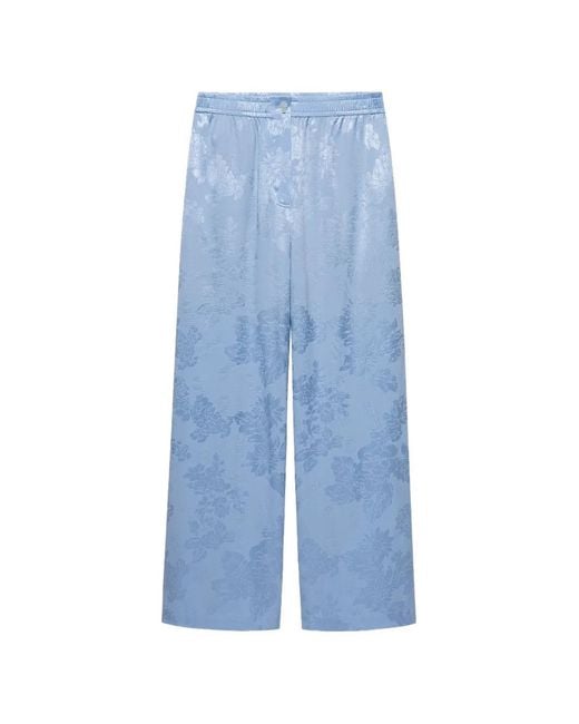 Shanghai Tang Blue Floral-Jacquard Flared Trousers