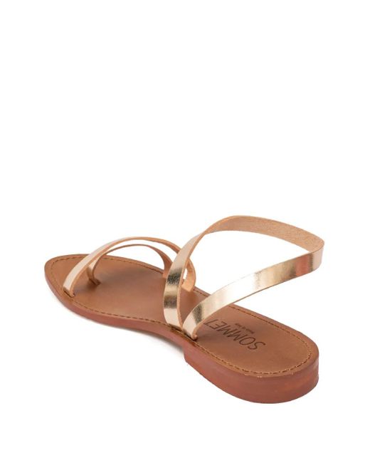 SOMMET Brown Metallic Leather Ankle-Strap Sandals