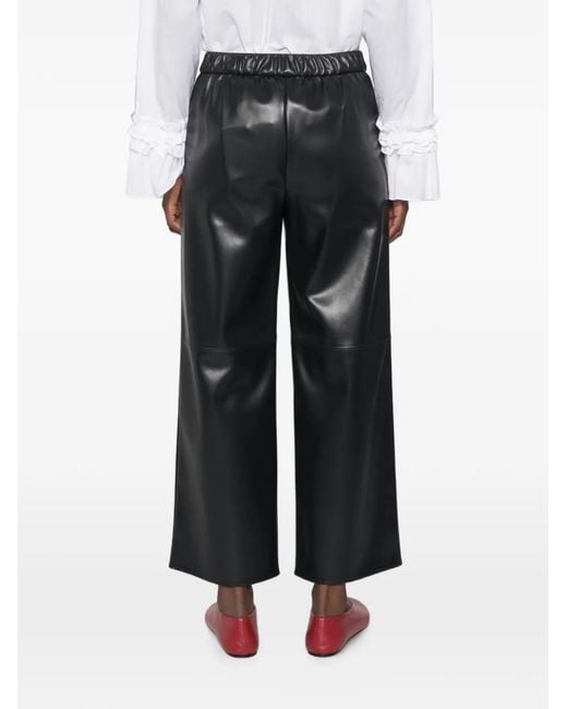 Max Mara Gray Amati Faux-Leather Cropped Palazzo Pants