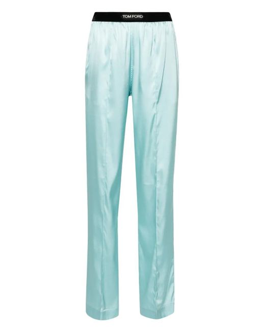 Tom Ford Blue Pleated Satin Pajama Pants