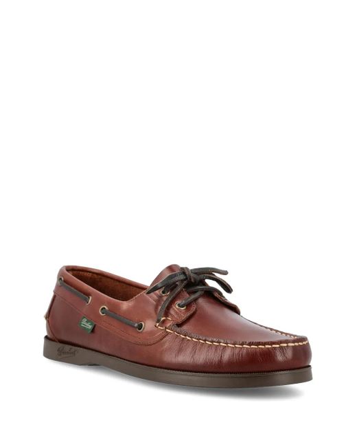 Paraboot Brown Leather Lace-Up Boat Shoes for men