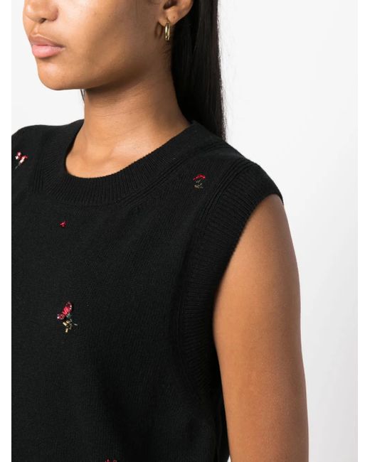 Barrie Black Floral-Embroidery Cashmere Jumper