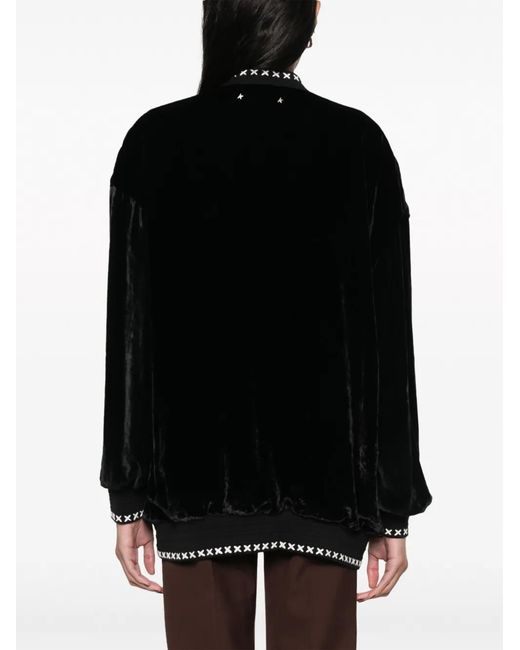 Golden Goose Deluxe Brand Black Journey Embroidered Velvet Jacket Cardigan