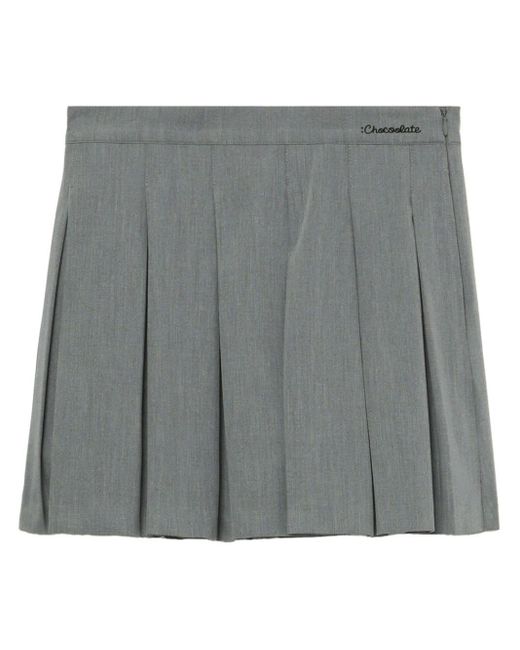 Chocoolate Gray Logo-print Pleated Miniskirt