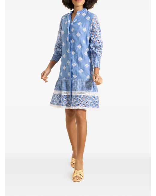 Temptation Positano Blue Ginger Embroidered Ruffled Mini Dress