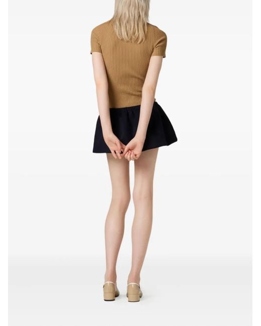 Miu Miu Natural Ribbed Trimmed Polo Sweater