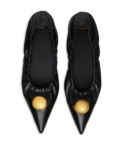 AMI Black Pointed-Toe Leather Ballerinas