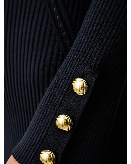 Twinset Black Midi Ribbed-Knit Button-Cuff Dress