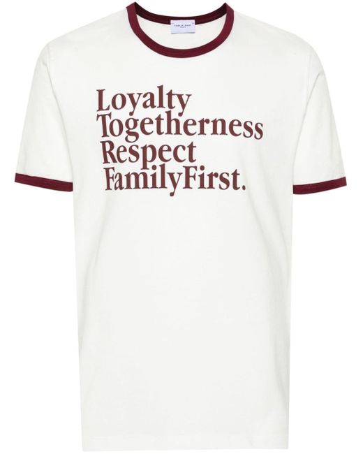 メンズ FAMILY FIRST Ltrf スローガン Tシャツ White