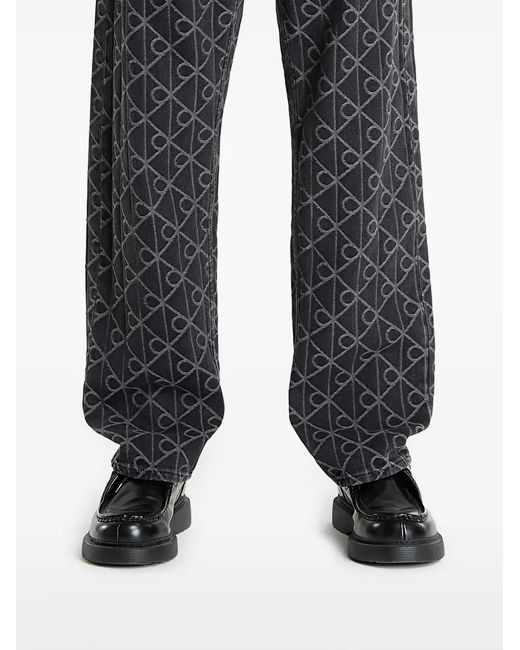 Calvin Klein Black Buttoned Patterned Jeans for men