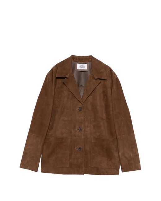 Alpha Studio Brown Patch-Pocket Suede Blazer
